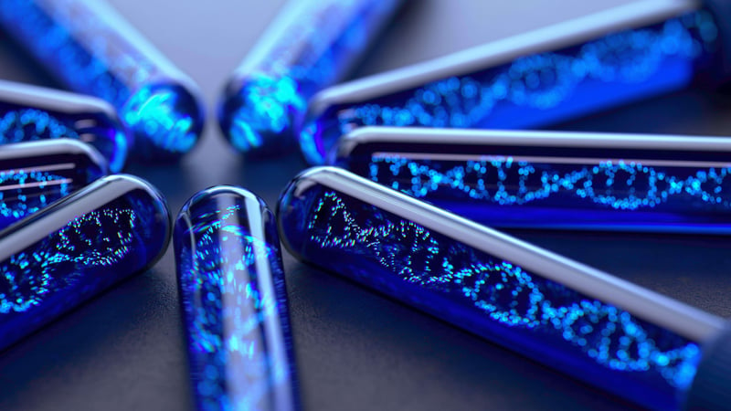 Illustration of DNA in different test tubes. 