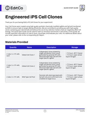 Engineered iPS Cell Clones Quick Start Guide