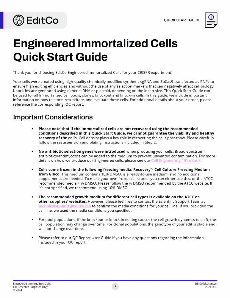 Engineered Immortalized Cell Quick Start Guide