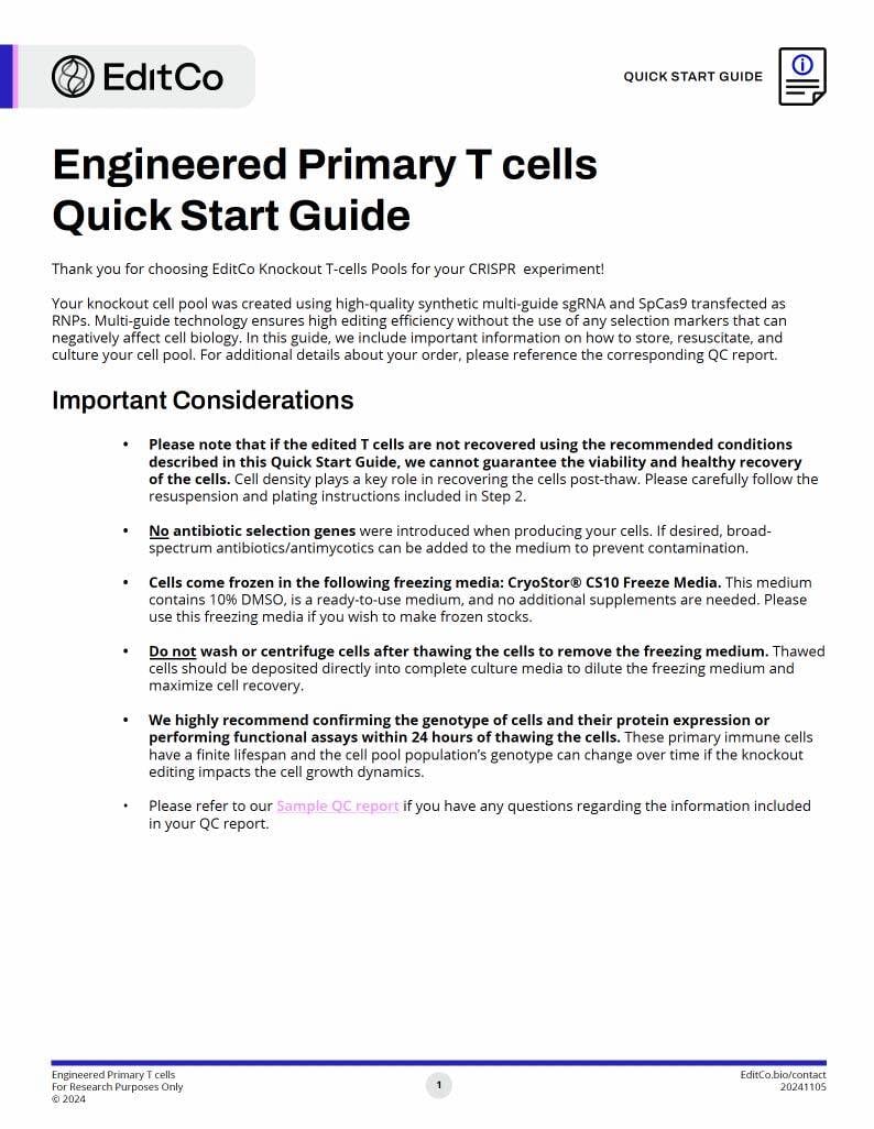 Engineered T cells Quick Start Guide