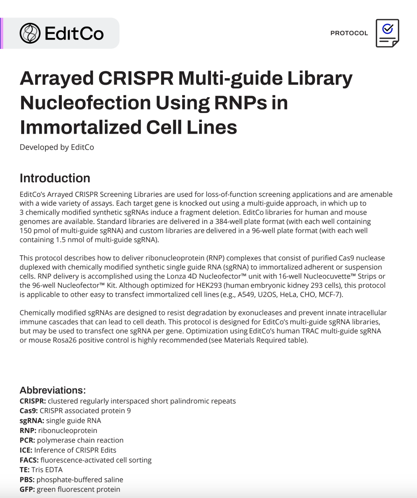 Arrayed CRISPR Multi-guide Library Nucleofection Using RNPs in Immortalized Cell Lines