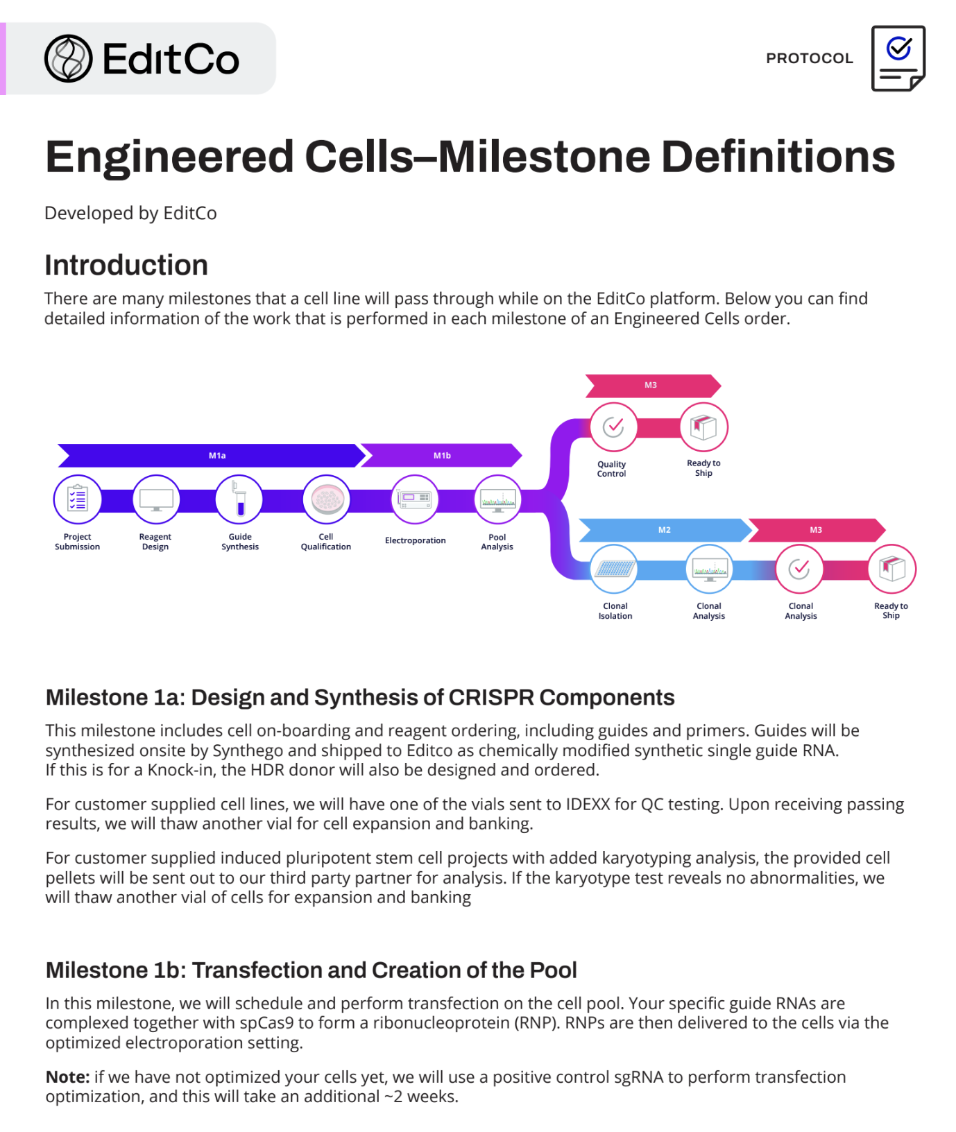 Engineered Cells–Milestone Definitions